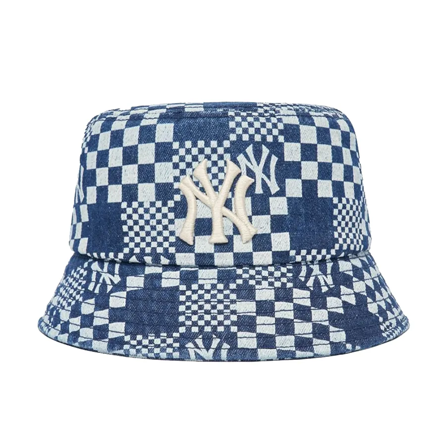 Mũ nón - Mũ MLB Bucket Hat Checker Board Denim New York Yankees 3AHT8602N-50BLS Màu Xanh Denim - Vua Hàng Hiệu