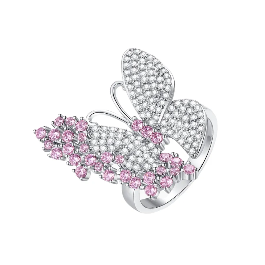 Trang sức Nhẫn - Nhẫn Nữ Kya Jewel Pink Butterfly Drop R278 Màu Bạc/Hồng - Vua Hàng Hiệu