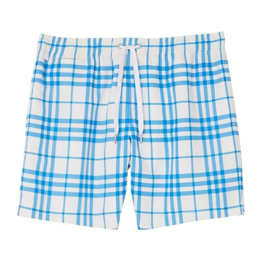 Thời trang Burberry - Quần Bơi Nam Burberry Plaid Drawstring Shorts Màu Kẻ Xanh Trắng Size S - Vua Hàng Hiệu
