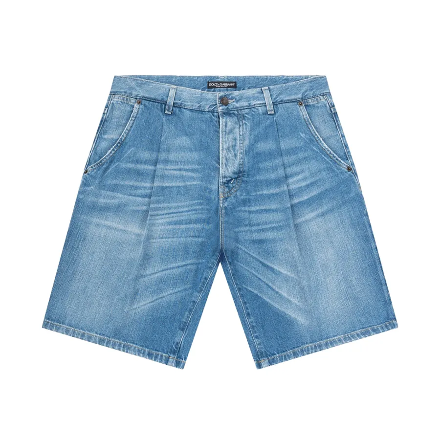 Quần Short Nam Dolce & Gabbana D&G Blue Denim With Gold Tag Embroidered G4I8AP G8N93 S9001 Màu Xanh