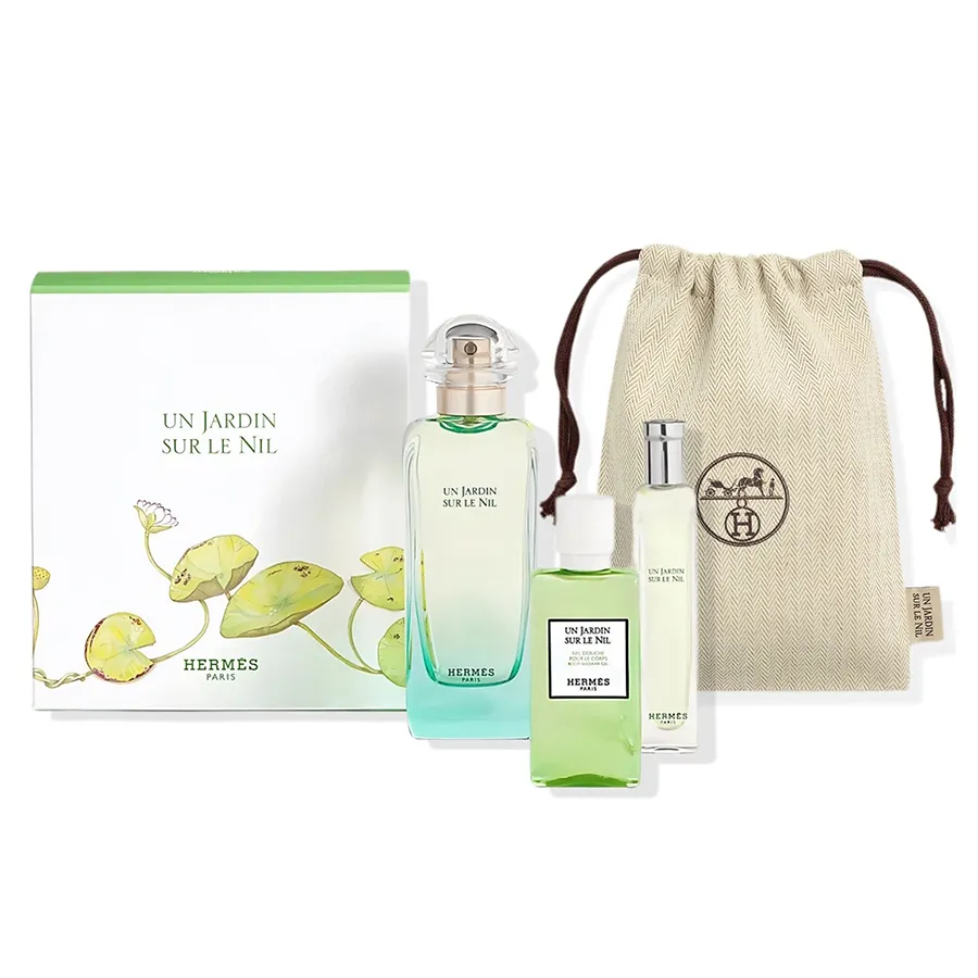 Nước hoa Bộ sản phẩm - Set Nước Hoa Unisex Hermès Un Jardin Sur Le Nil Gift Set 4 Món - Vua Hàng Hiệu