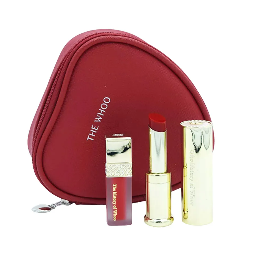 Son Môi Whoo - Set Son Whoo Gongjinhyang 3 Món (Mi Glow Lip Balm Wine Red Đỏ Vang 3.3g + Mi Velvet Liquid Lip Rouge 45 Royal Red Đỏ Thuần 2.1g + Túi) - Vua Hàng Hiệu