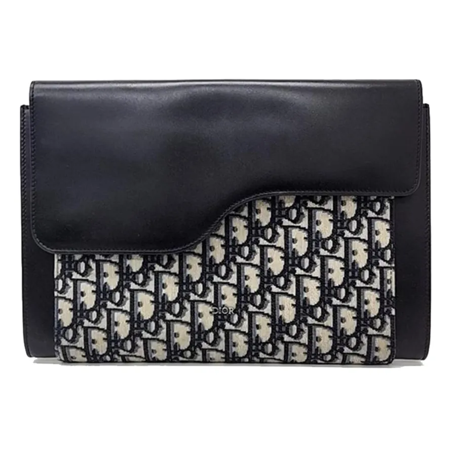 Túi xách Pháp - Túi Cầm Tay Nam Dior Black Jacquard Canvas And Leather Saddle Clutch Bag Màu Đen Be - Vua Hàng Hiệu