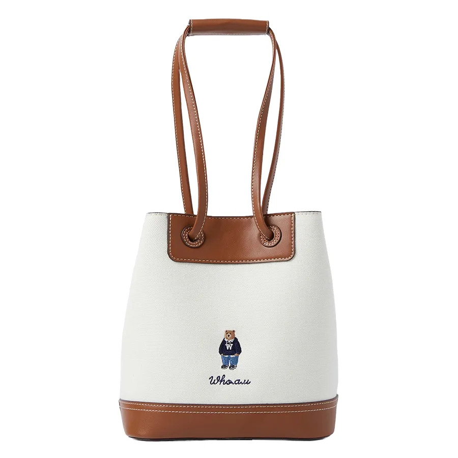 【WHO.A.U】Big Steve Bucket Bag Túi xách WHOAU Steve Bucket Canvas Ivory/Navy WHBGE3814A
