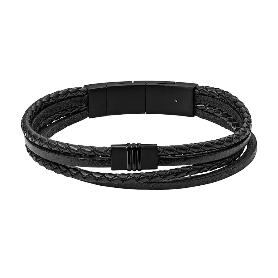 Vòng Đeo Tay Nam Fossil Multi-Strand Black Leather Bracelet JF03098001 Màu Đen