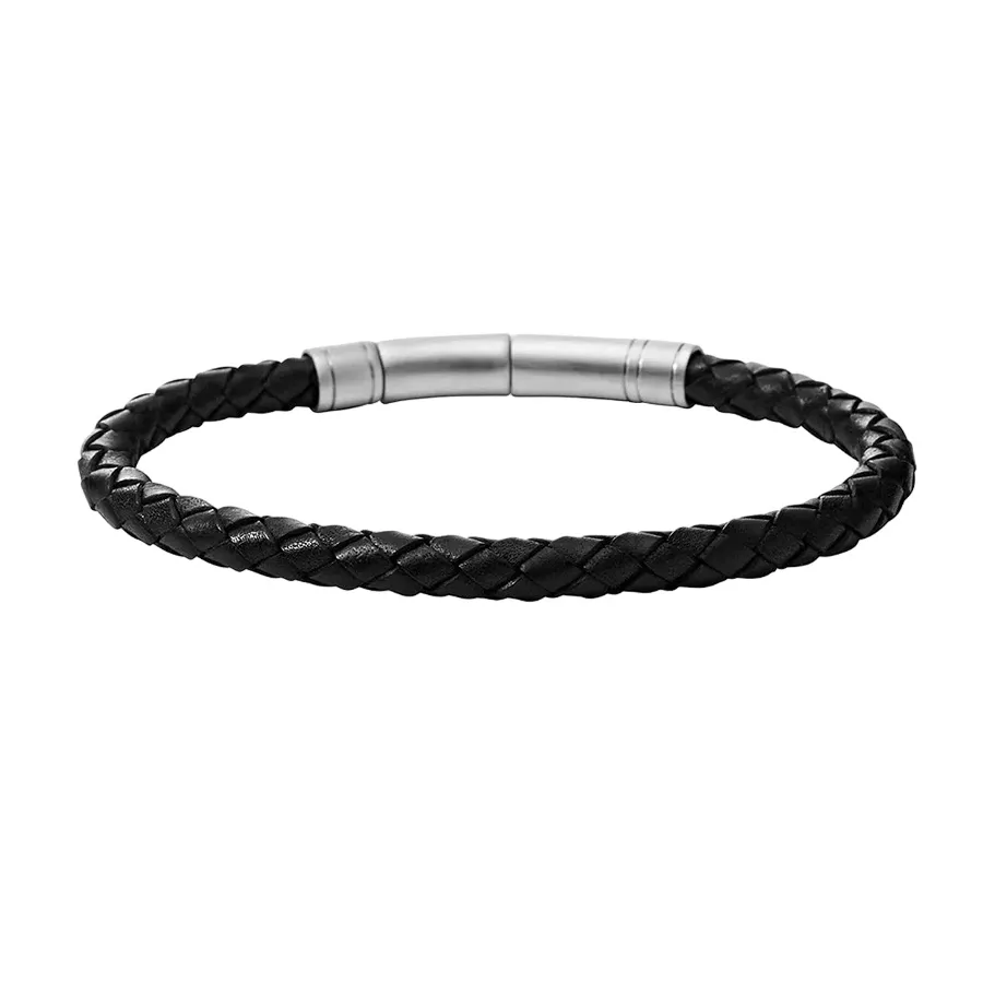 Vòng Đeo Tay Unisex Fossil Black Skinny Braided Leather Bracelet JF00510797 Màu Đen