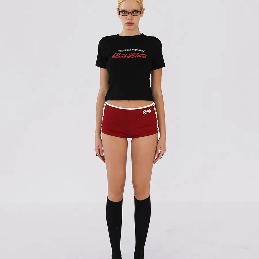 Tシャツ・カットソー BADBLOOD Script Logo Slim T-Shirt Black w-tee24-052 Áo Phông Nữ Badblood W Tee24 052 Script Logo Slim Tshirt