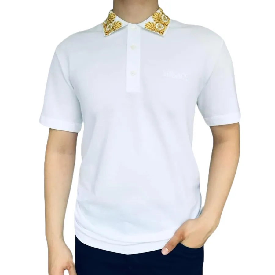 Versace - Áo Polo Nam Versace White With Collar Printed Polo Shirt 1012260 Màu Trắng Size S - Vua Hàng Hiệu