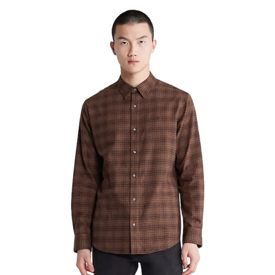 Calvin Klein Áo sơ mi - Áo Sơ Mi Dài Tay Nam Calvin Klein CK Plaid Flannel Classic Button-Down Shirt SP40591796 - GE05 Màu Kẻ Nâu Size XS - Vua Hàng Hiệu