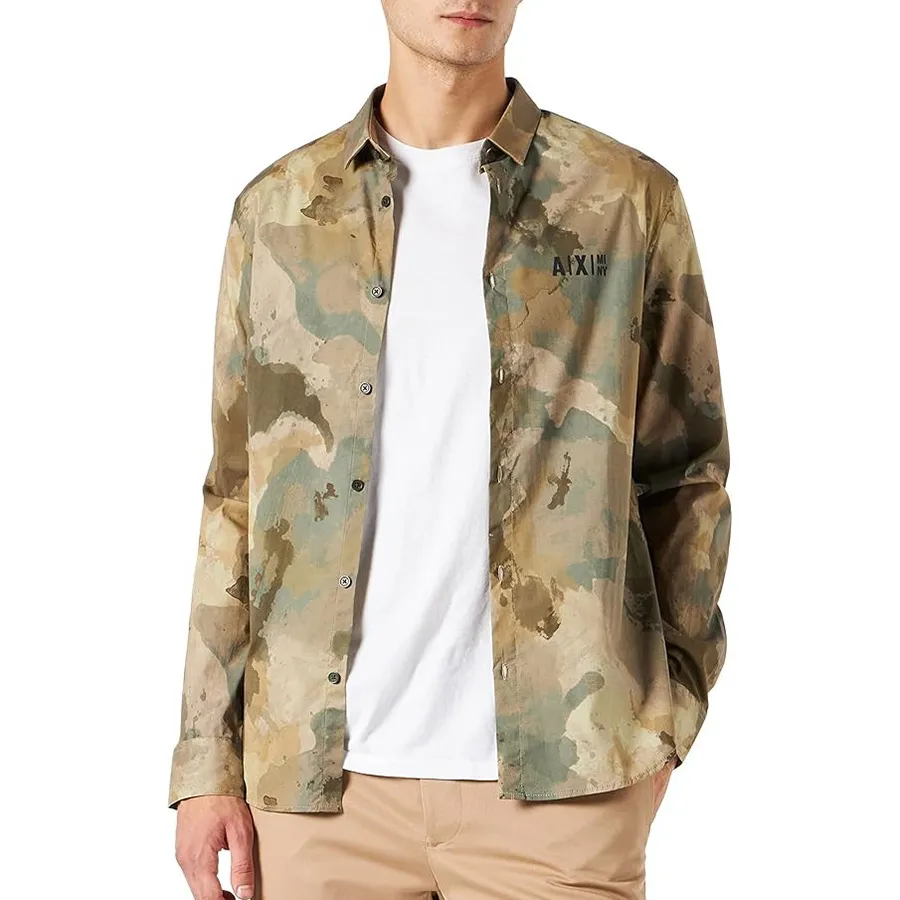 Thời trang Áo sơ mi - Áo Sơ Mi Dài Tay Nam Armani Exchange Shirt 6LZC68 ZNRYZ - GC03 Màu Camo Size S - Vua Hàng Hiệu