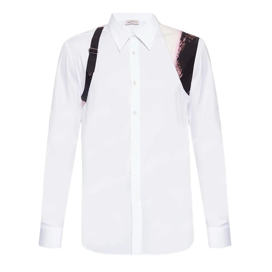 Thời trang Áo sơ mi - Áo Sơ Mi Nam Alexander McQueen Graphic-Print Panel Harness Shirt 735312 Màu Trắng Size XL - Vua Hàng Hiệu
