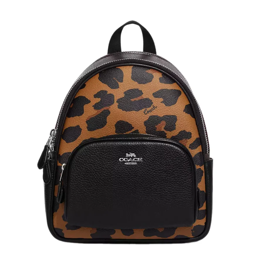 Balo Coach Mini Court Backpack In Signature Canvas With Leopard Print CC757 Màu Đen