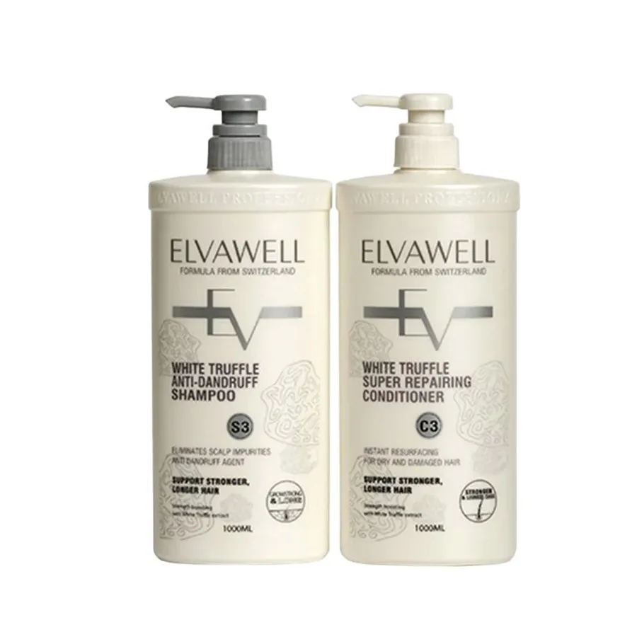 Cặp Dầu Gội Giảm Gàu Siêu Suôn Mượt Elvawell White Truffle Anti-dandruff (1000ml+1000ml)