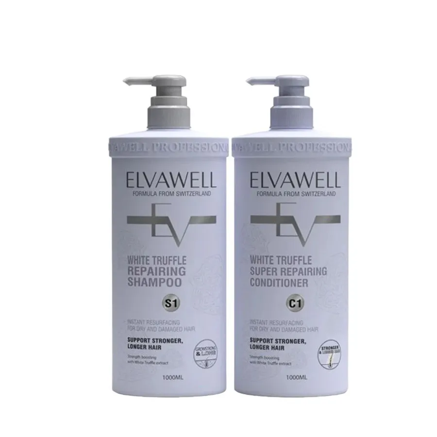 Cặp Dầu Gội Phục Hồi Hư Tổn Siêu Suôn Mượt Elvawell White Truffle Repairing Shampoo (1000ml+1000ml)