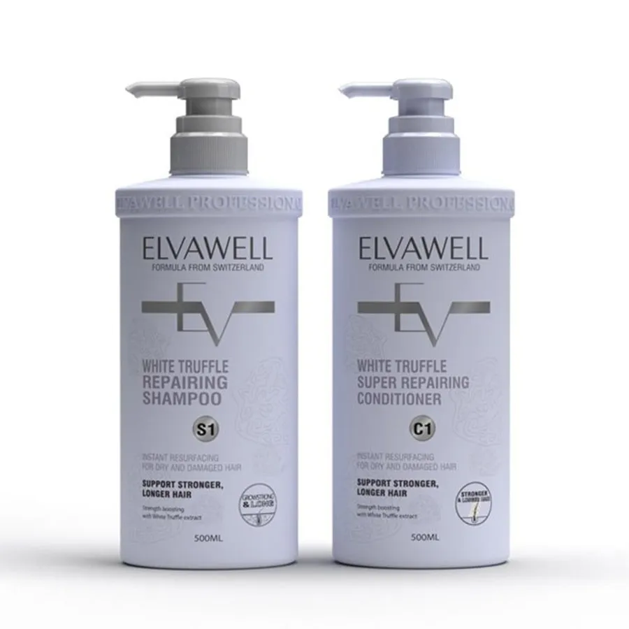 Cặp Dầu Gội Phục Hồi Hư Tổn Siêu Suôn Mượt Elvawell White Truffle Repairing Shampoo (500ml + 500ml)