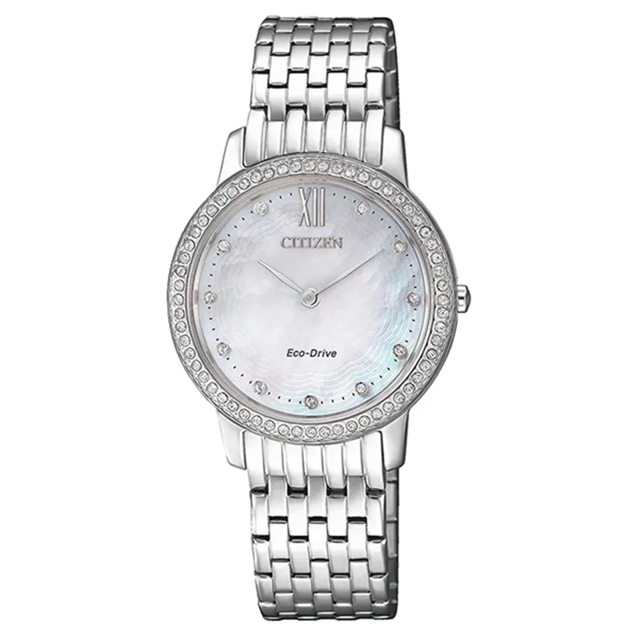 Đồng hồ Thép không gỉ - Đồng Hồ Nữ Citizen Eco-Drive Mother Of Pearl Ladies Watch EX1480-82D Màu Bạc - Vua Hàng Hiệu