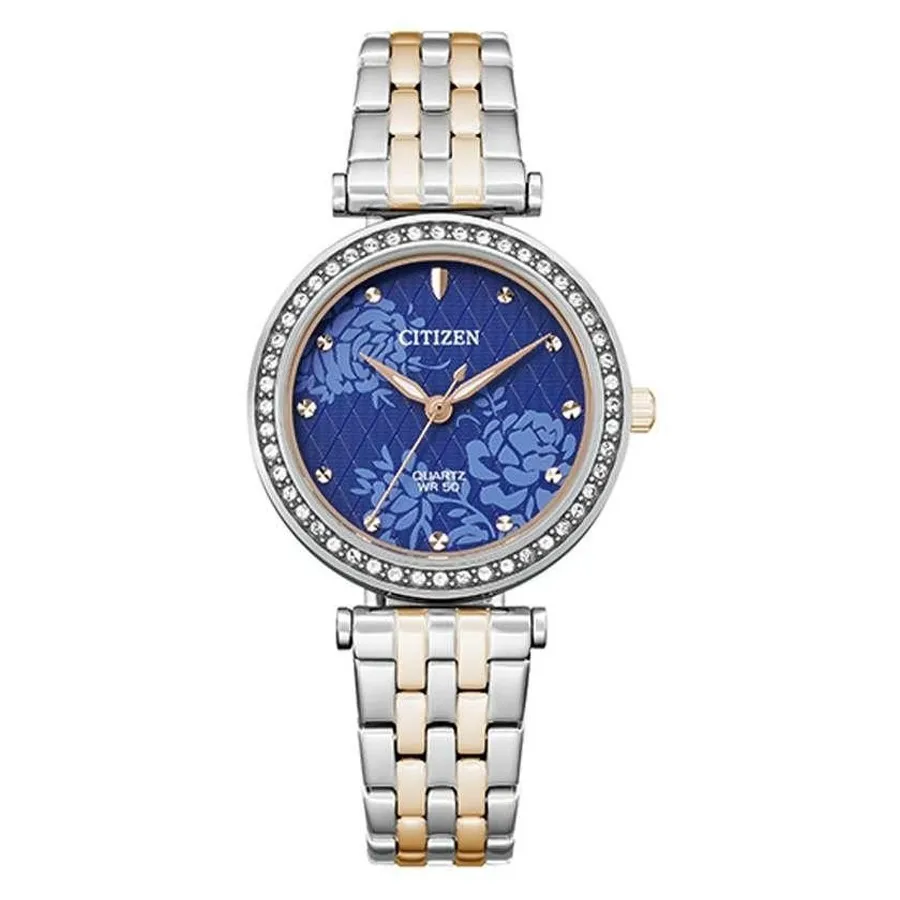 Đồng hồ Máy Quartz (Pin) - Đồng Hồ Nữ Citizen Swarovski Crystal Blue Dial Ladies Quartz Watch ER0218-53L Màu Xanh Bạc - Vua Hàng Hiệu