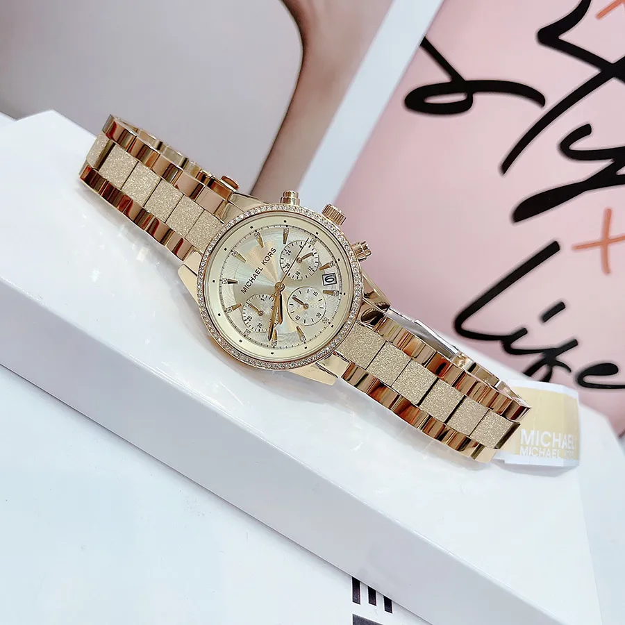 Đồng Hồ Nữ Michael Kors MK Ritz Chronograph Gold-Tone Steel Watch MK6597  Màu Vàng