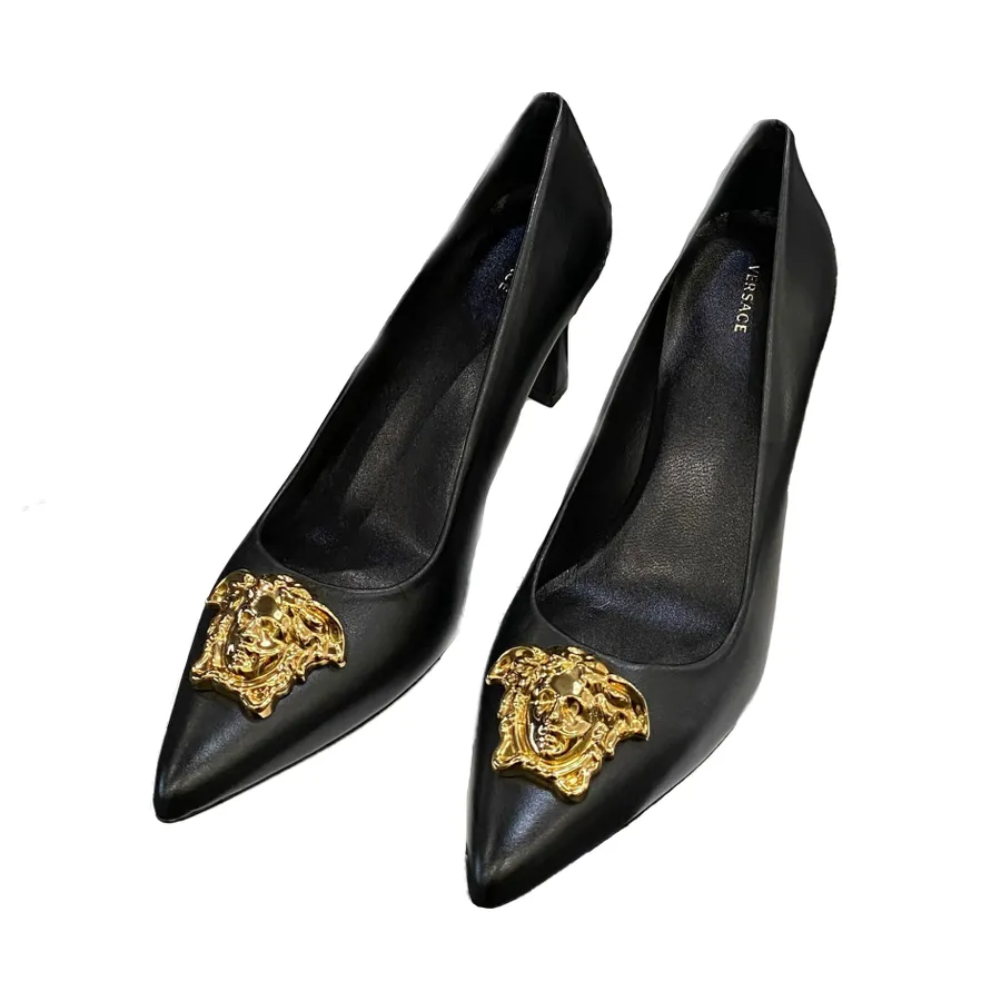 Giày Nữ - Giày Cao Gót Nữ Versace La Medusa Logo Pumps Màu Đen Size 37 - Vua Hàng Hiệu