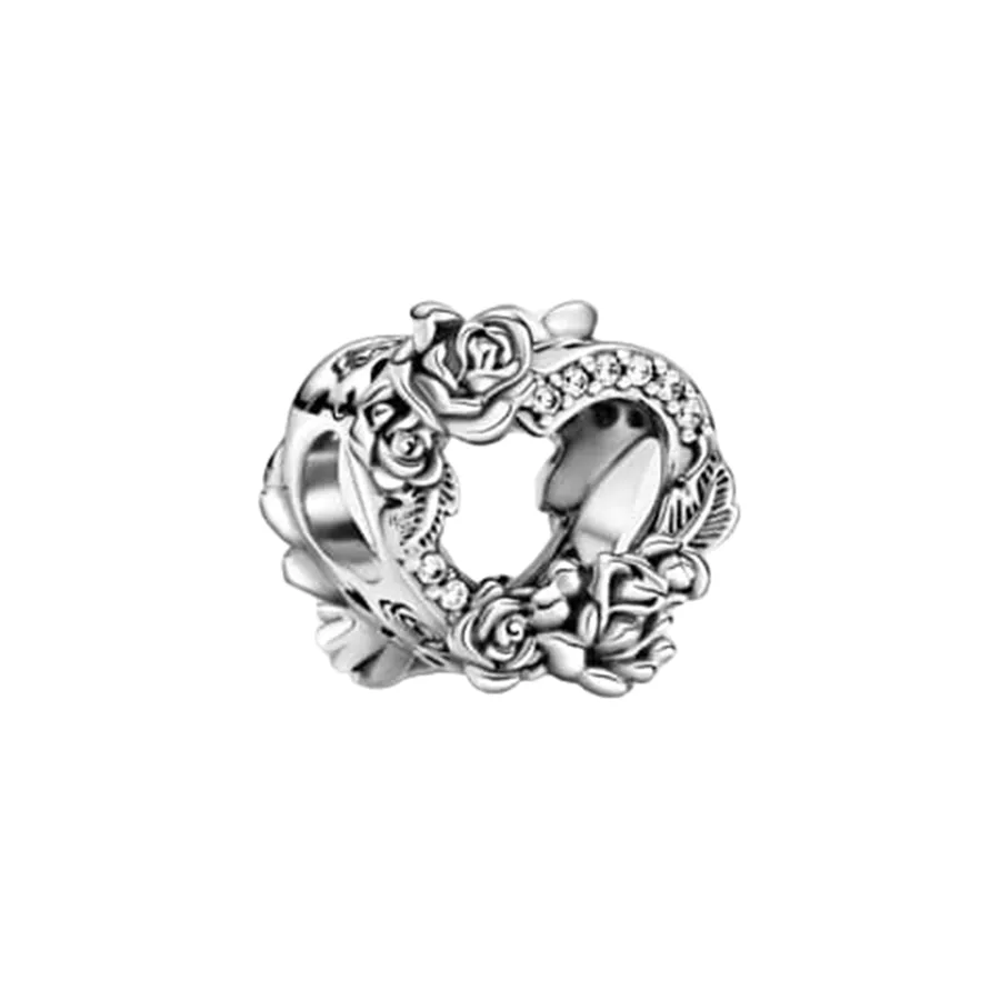 Trang sức - Hạt Vòng Charm Pandora Open Heart & Rose Flowers 799281C01 Màu Bạc - Vua Hàng Hiệu