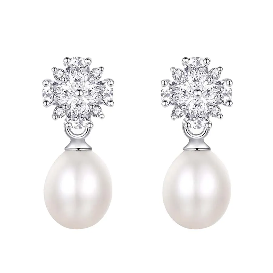 Trang sức Khuyên tai - Khuyên Tai Nữ Kya Jewel Freshwater Pearl Floral PE2 Màu Bạc - Vua Hàng Hiệu