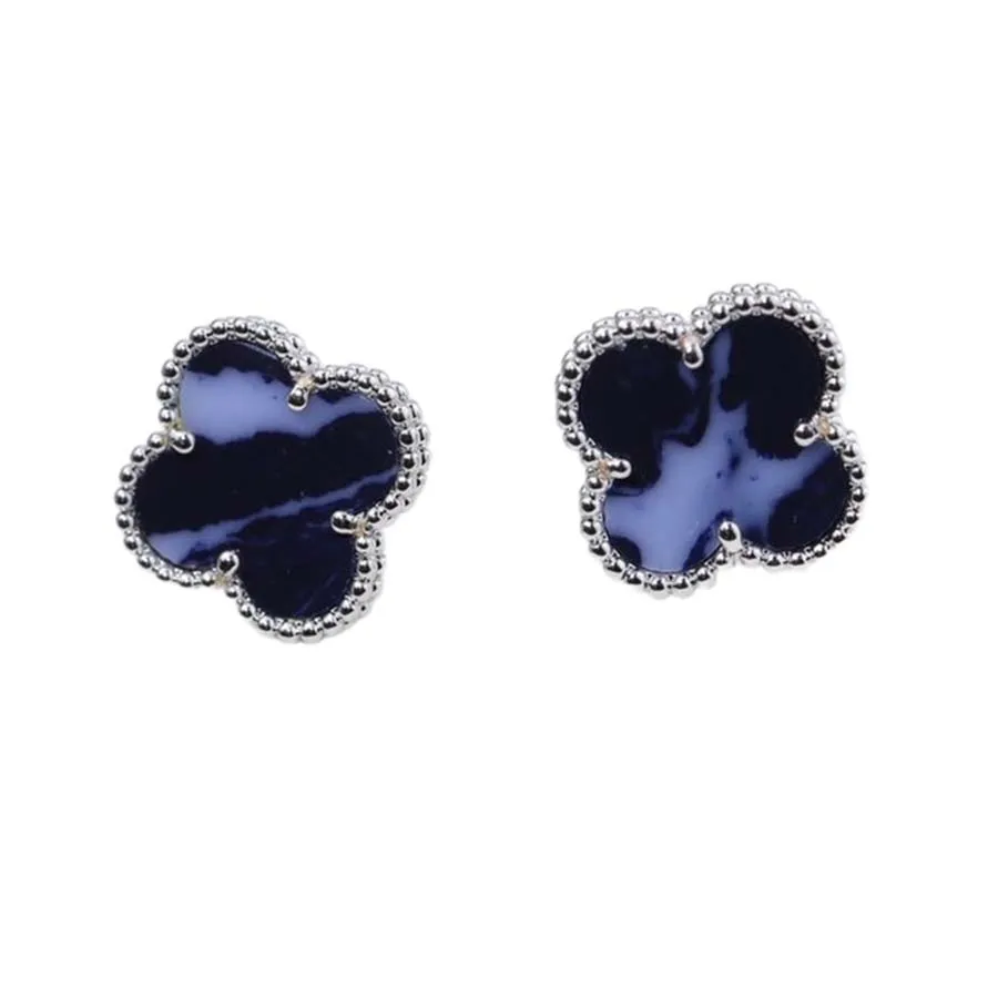 Trang sức Khuyên tai - Khuyên Tai Nữ Van Cleef & Arpels Vintage Alhambra Blue Earrings Màu Xanh Navy (Chế Tác) - Vua Hàng Hiệu