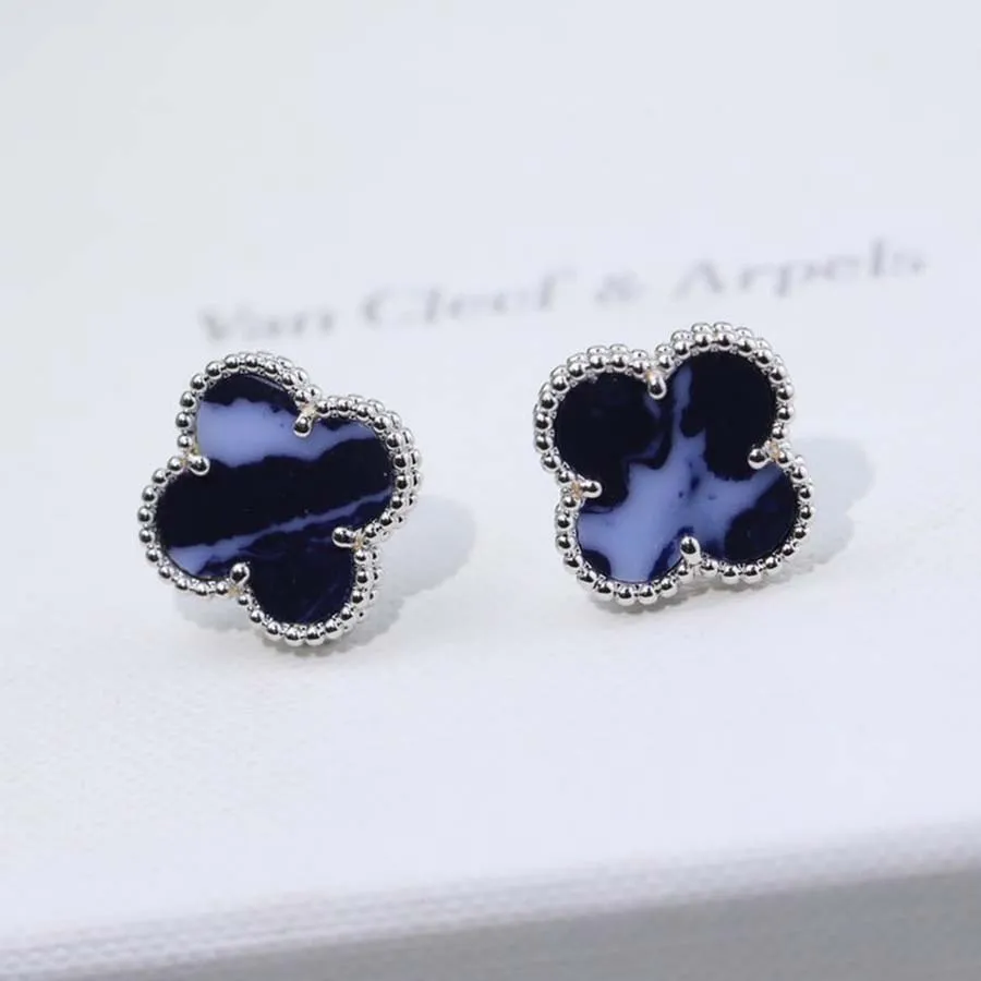 Khuyên Tai Nữ Jewery Luxury Vintage Alhambra Blue Earrings Màu Xanh Navy | Vua Hàng Hiệu