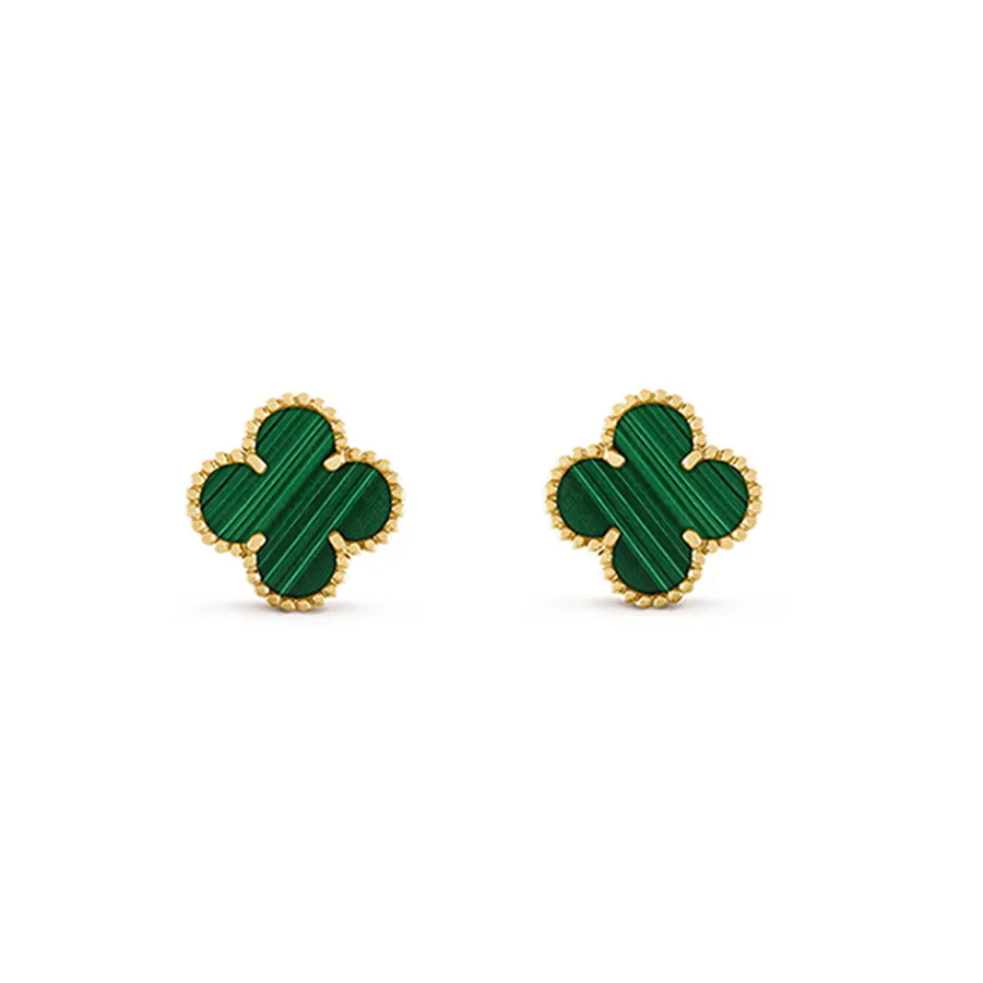 Van Cleef & Arpels - Khuyên Tai Nữ Van Cleef & Arpels Vintage Alhambra Earrings Màu Gold/Xanh Green 9mm (Chế Tác) - Vua Hàng Hiệu
