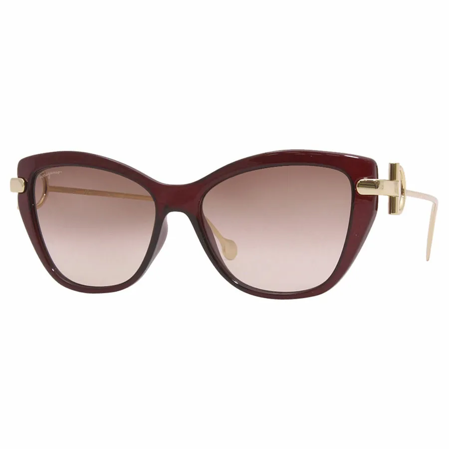 Salvatore Ferragamo - Kính Mát Nữ Salvatore Ferragamo Brown Gradient Cat Eye Sunglasses SF928S 606 55 Màu Đỏ Vàng - Vua Hàng Hiệu