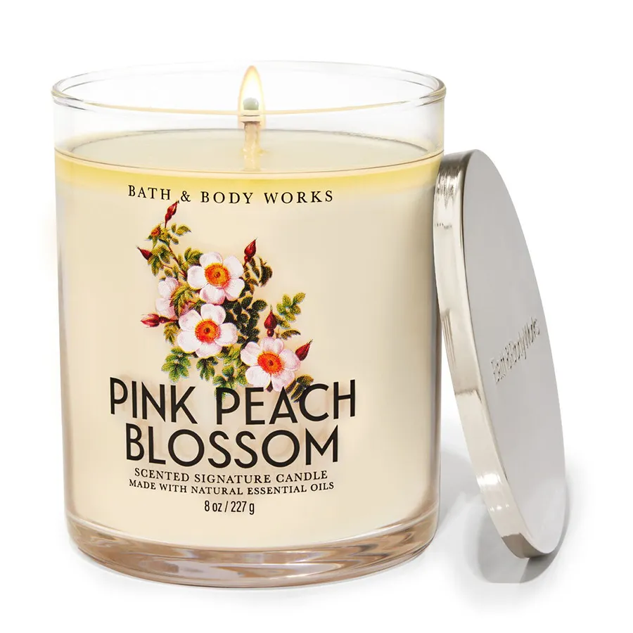 Nến thơm - Nến Thơm 1 Bấc Bath & Body Works Pink Peach Blossom Signature Single Wick Candle 227g - Vua Hàng Hiệu