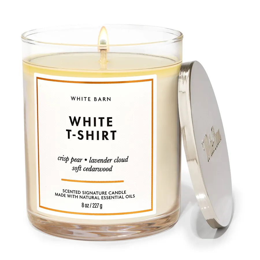 Nến thơm - Nến Thơm 1 Bấc Bath & Body Works WHITE T-SHIRT Signature Single Wick Candle 227g - Vua Hàng Hiệu