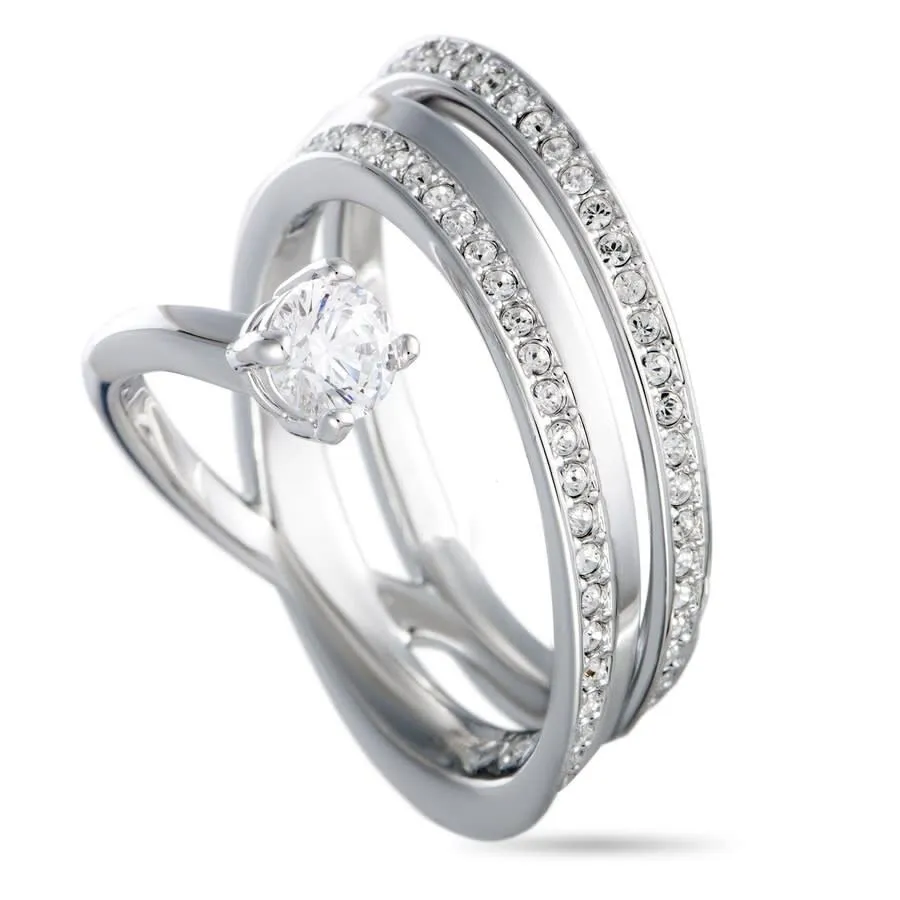 Trang sức Nhẫn - Nhẫn Nữ Swarovski Fresh Rhodium-Plated Crystal Swirl Ring 5235632 Màu Trắng Size 50 - Vua Hàng Hiệu