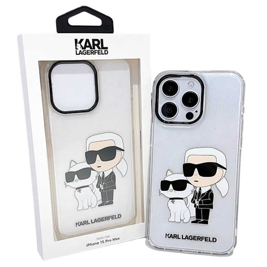 Phụ Kiện Công Nghệ Karl Lagerfeld - Ốp Điện Thoại Karl Lagerfeld Hard Case Iml Glit Nft & Choupettec Iphone 15 Pro Max Màu Trong Suốt - Vua Hàng Hiệu
