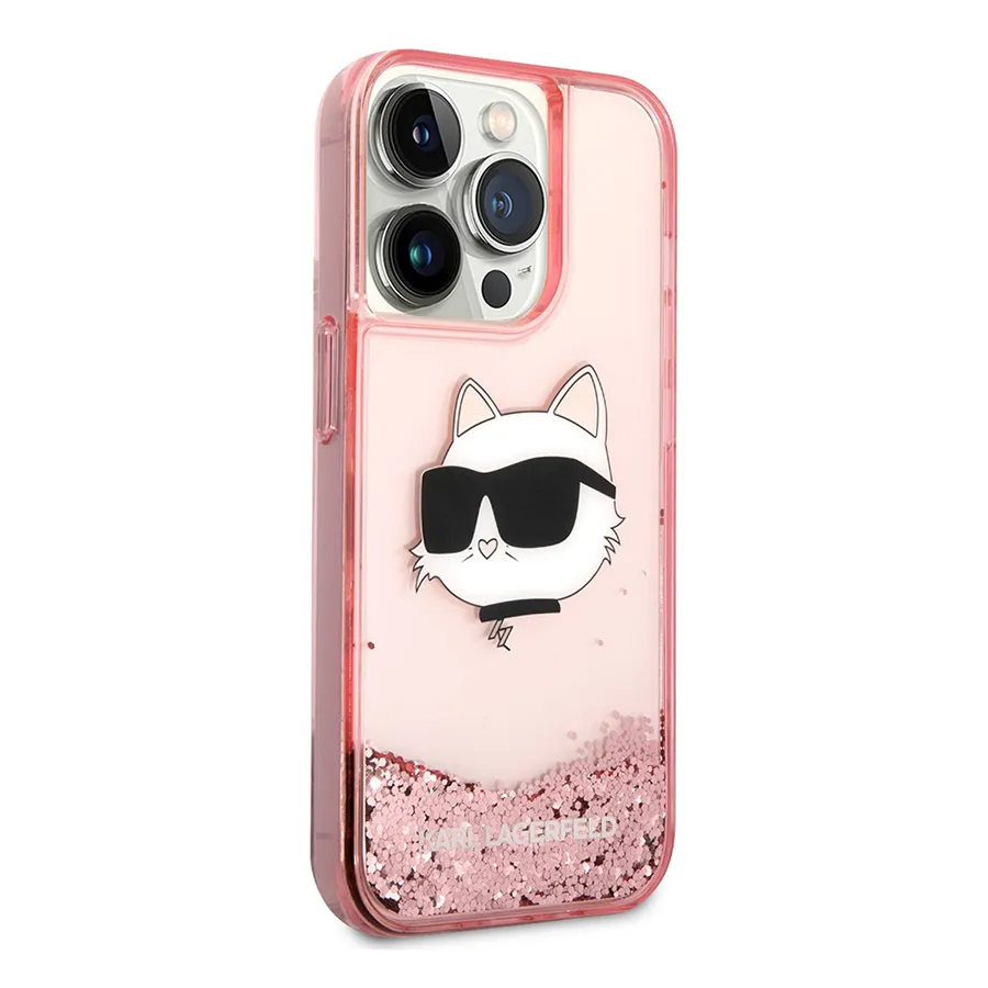 Phụ Kiện Công Nghệ Điện thoại - Ốp Điện Thoại Karl Lagerfeld iPhone 15 Pro Max Hardcase Glitter Choupette Head Màu Hồng - Vua Hàng Hiệu