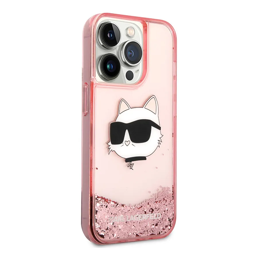 Phụ Kiện Công Nghệ - Ốp Điện Thoại Karl Lagerfeld iPhone 15 Pro Max Hardcase Glitter Choupette Head Màu Hồng - Vua Hàng Hiệu