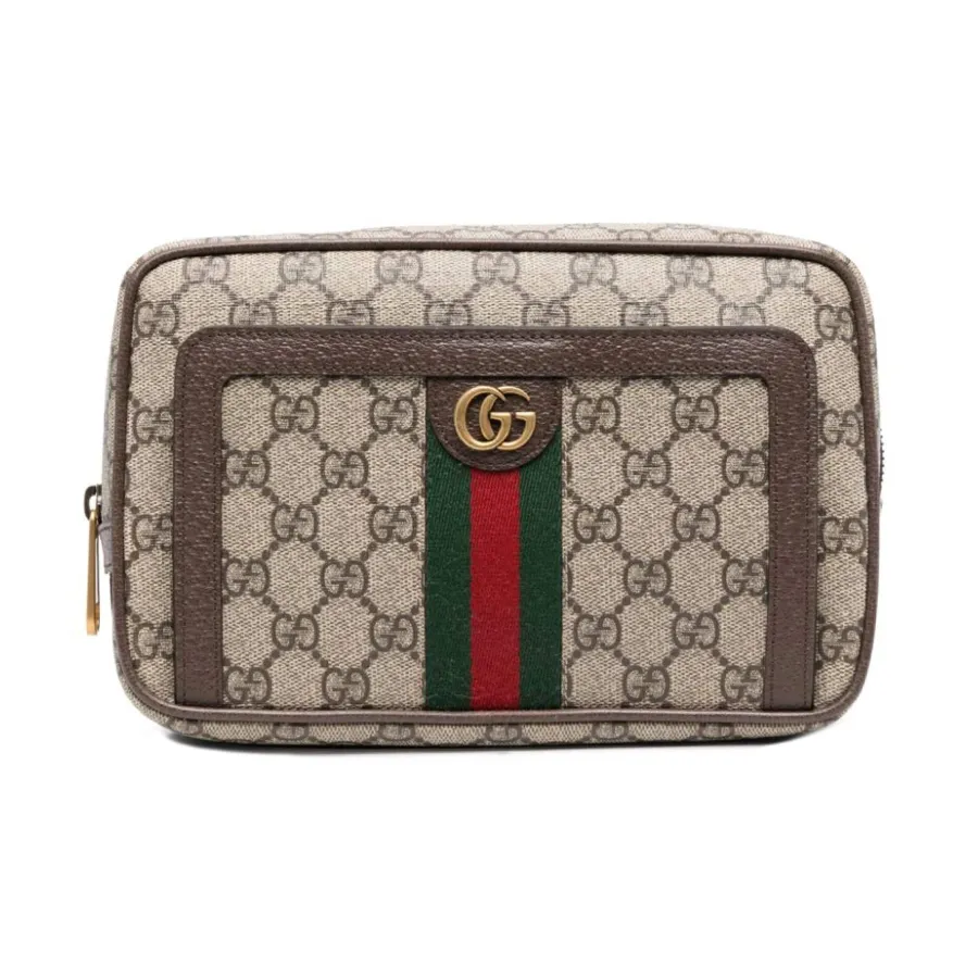 Túi Cầm Tay Gucci Ophidia Logo-Print Clutch Bag Màu Nâu Be
