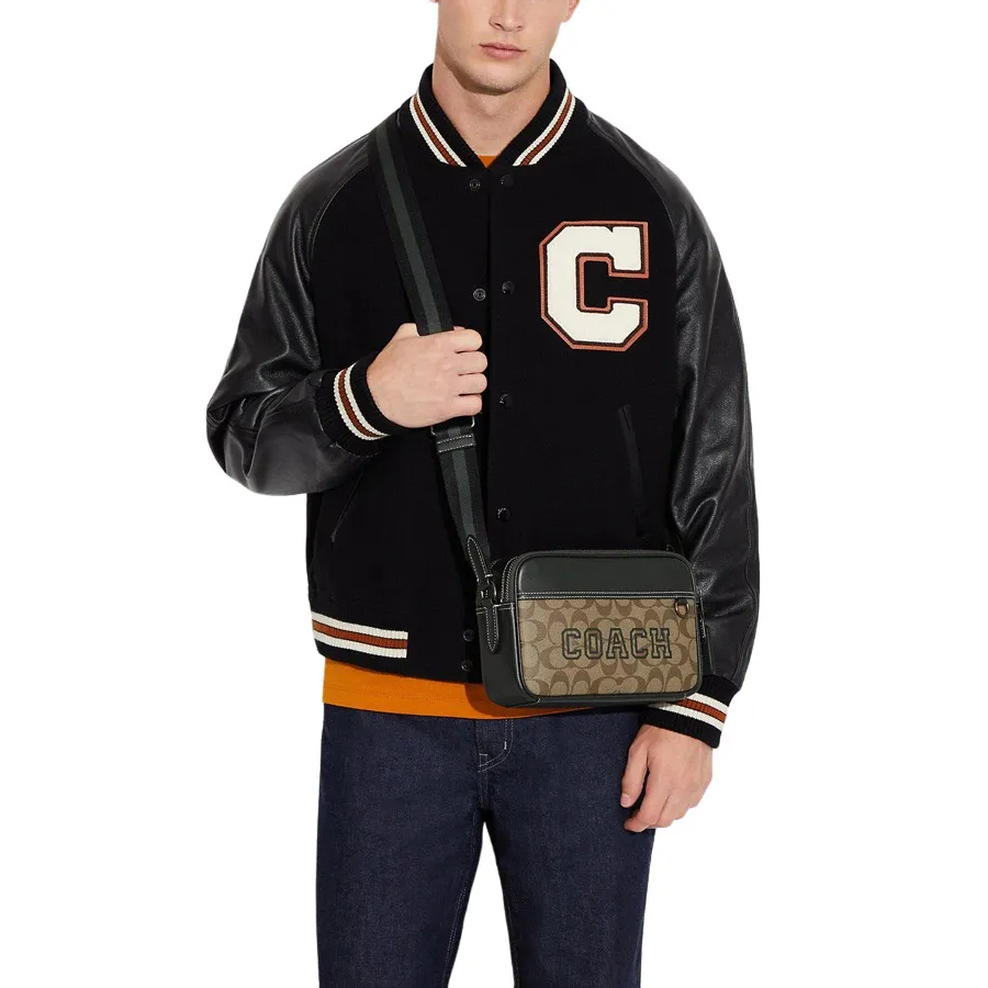 Túi xách Order - Túi Đeo Chéo Coach Graham Crossbody In Signature Canvas With Varsity Motif CE638 Màu Khaki/ Đen/ Xanh - Vua Hàng Hiệu