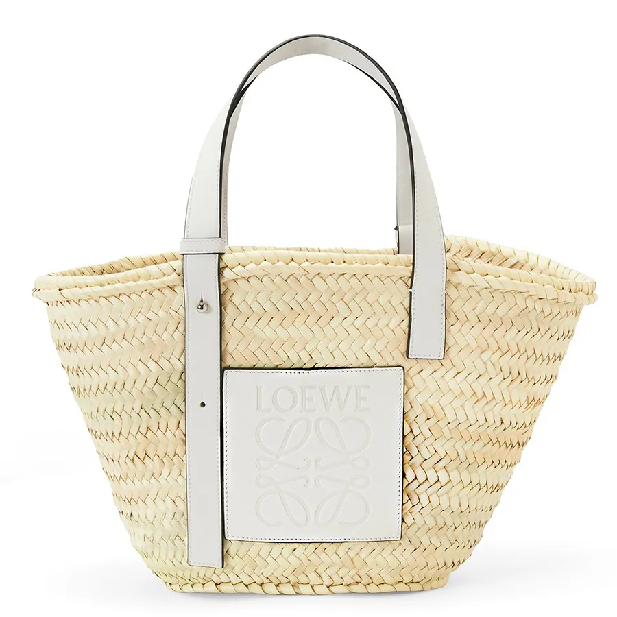 Túi Tote Nữ Loewe Basket Bag In Palm Leaf And Calfskin Medium A223S92X04 Màu Be Trắng N-HM