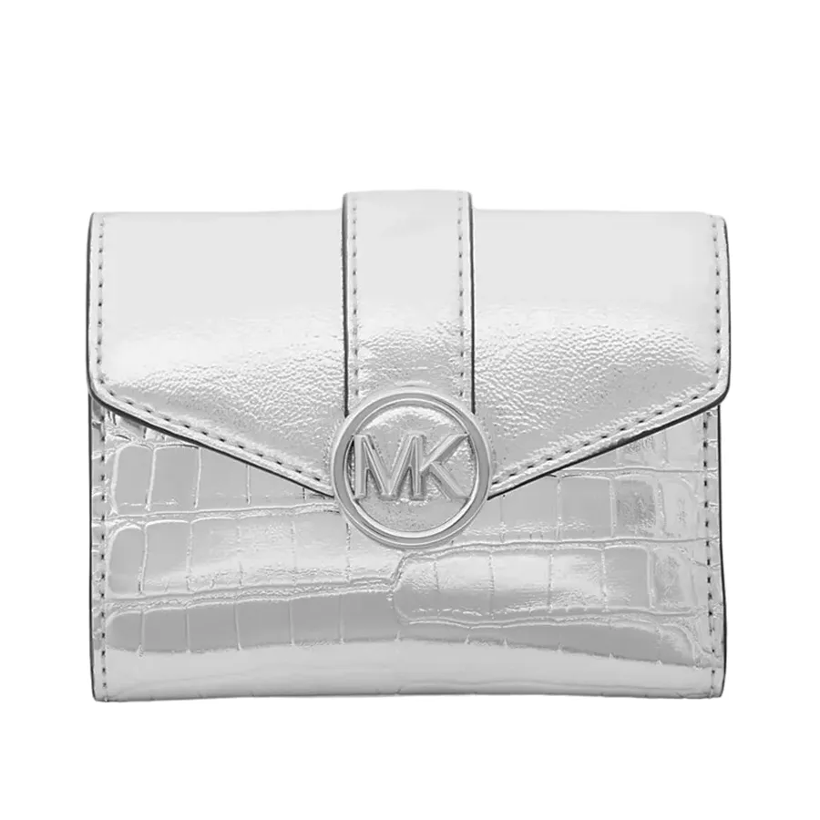 Ví Nữ Michael Kors MK Carmen Medium Metallic Crocodile Embossed Tri-Fold Envelope Wallet 35H3SNMF6M Màu Bạc