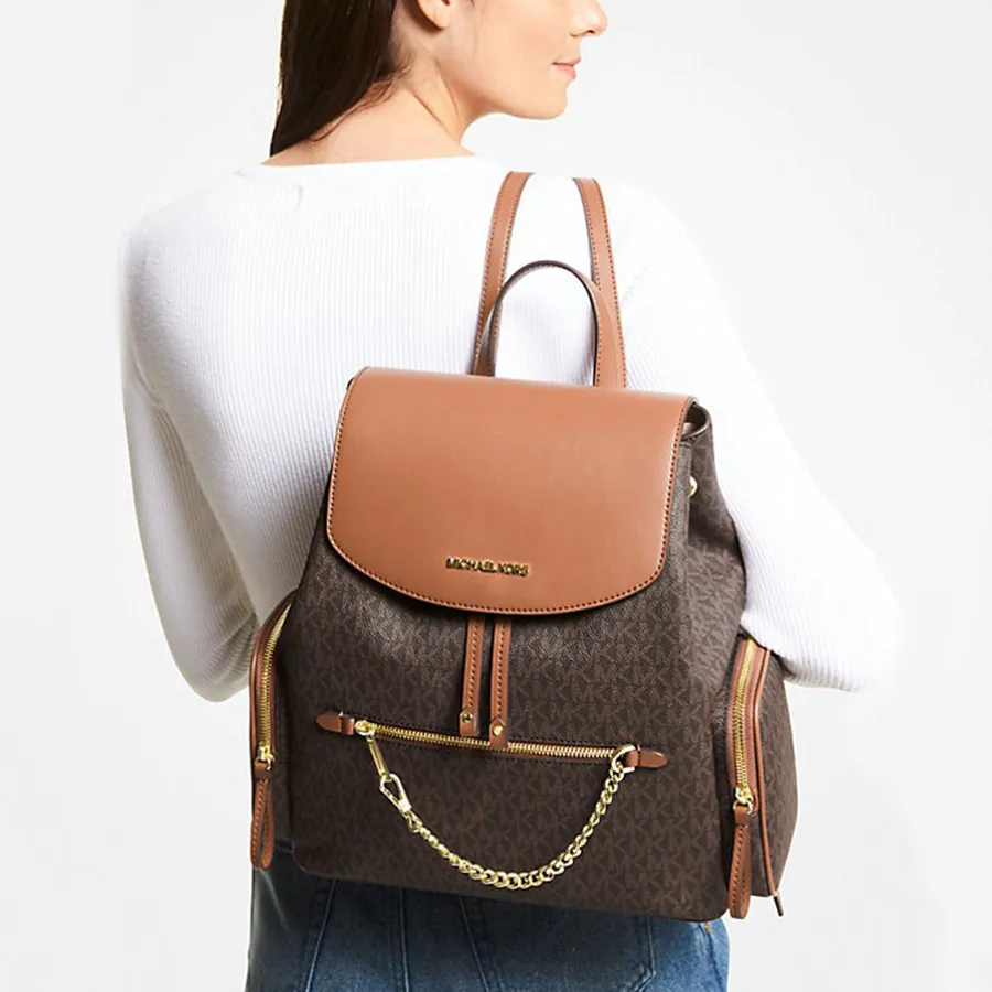Balo Nữ Michael Kors MK Jet Set Large Logo Backpack Brown/Acorn