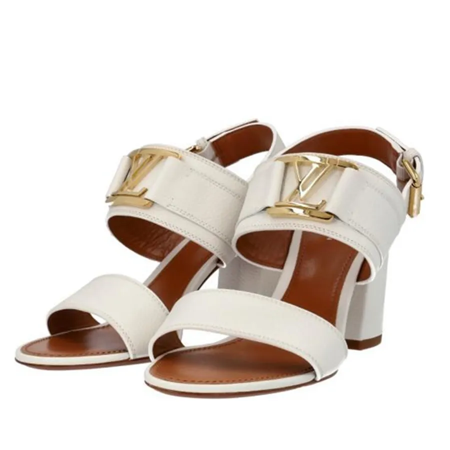 Dép Cao Gót Nữ Louis Vuitton LV Leather Horizon Sandals White Màu Trắng Nâu Size 37