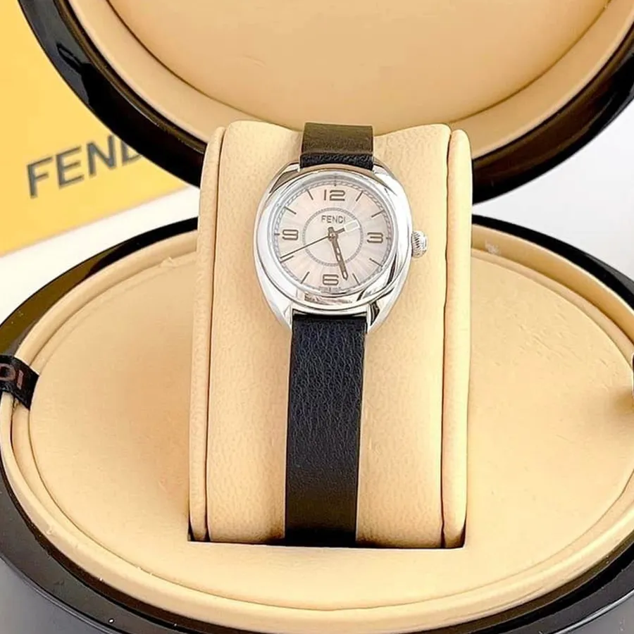 Đồng Hồ Nữ Fendi Momento Mother Of Pearl Dial Black Leather