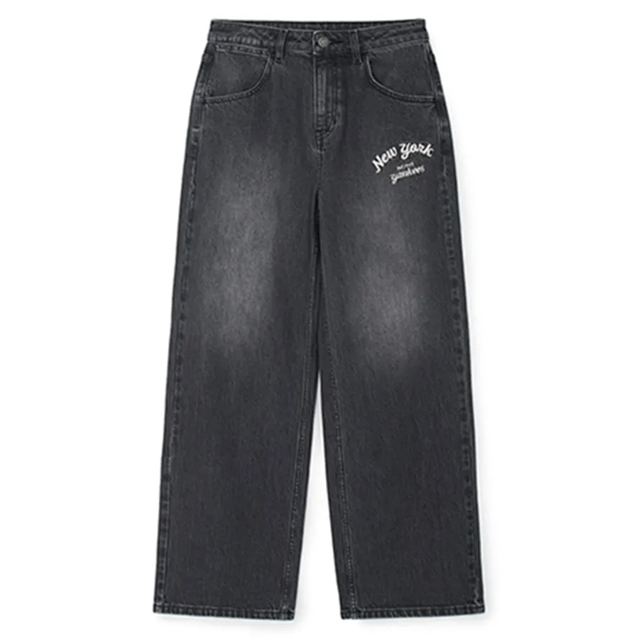 Quần Jean Nữ MLB Varsity Cursive Embroidery Wide Pants New