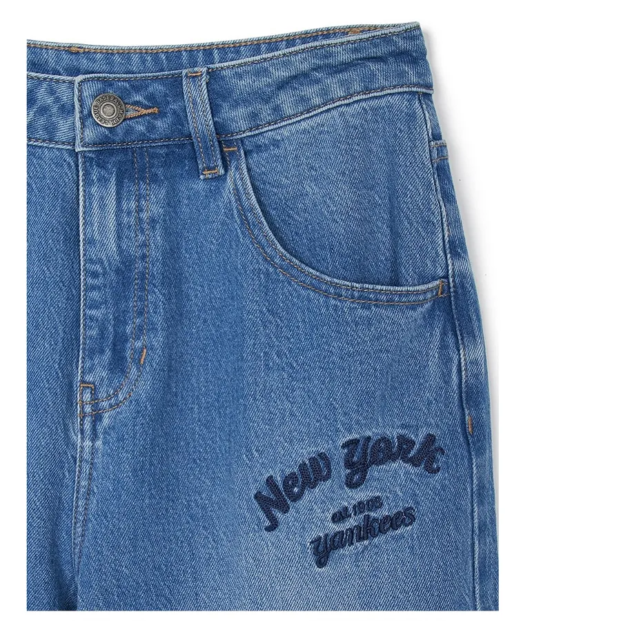 Quần Jean Nữ MLB Varsity Cursive Embroidery Wide Pants New