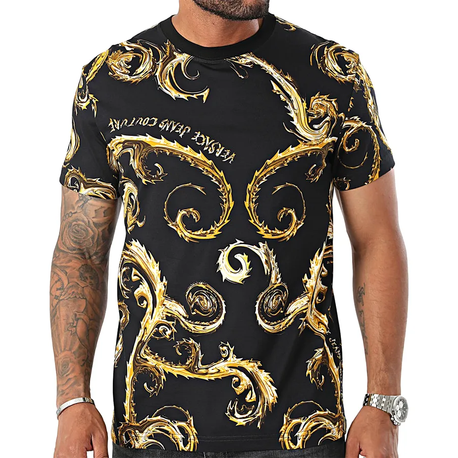 Áo Phông Nam Versace Jeans Couture Tshirt Print Chromo Couture 77GAH6S0 JS388 G89 Màu Đen Vàng Size M