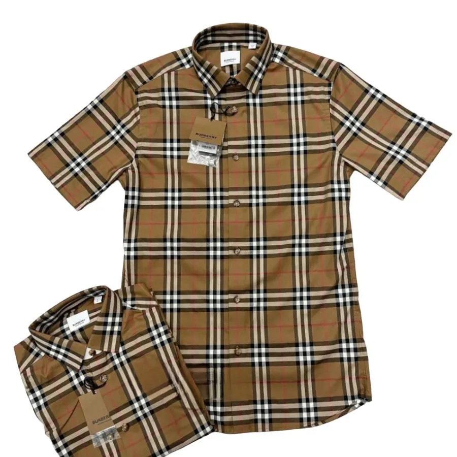 Áo Sơ Mi Cộc Tay Nam Burberry Brown With Vintage Check Printed 8084690 Màu Nâu Size M