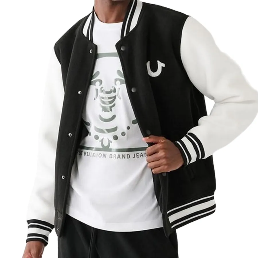 Áo Khoác Nam True Religion Fleece College Jacke Herren INYV41392 Màu Đen Trắng Size M