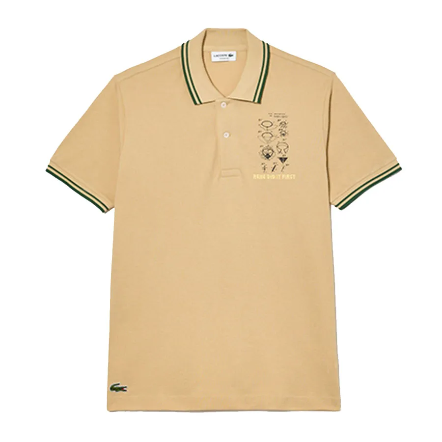 Áo Polo Nam Lacoste Original L.12.12 Embroidered Patent Cotton Shirt PH8008-IXQ Màu Be Size 4