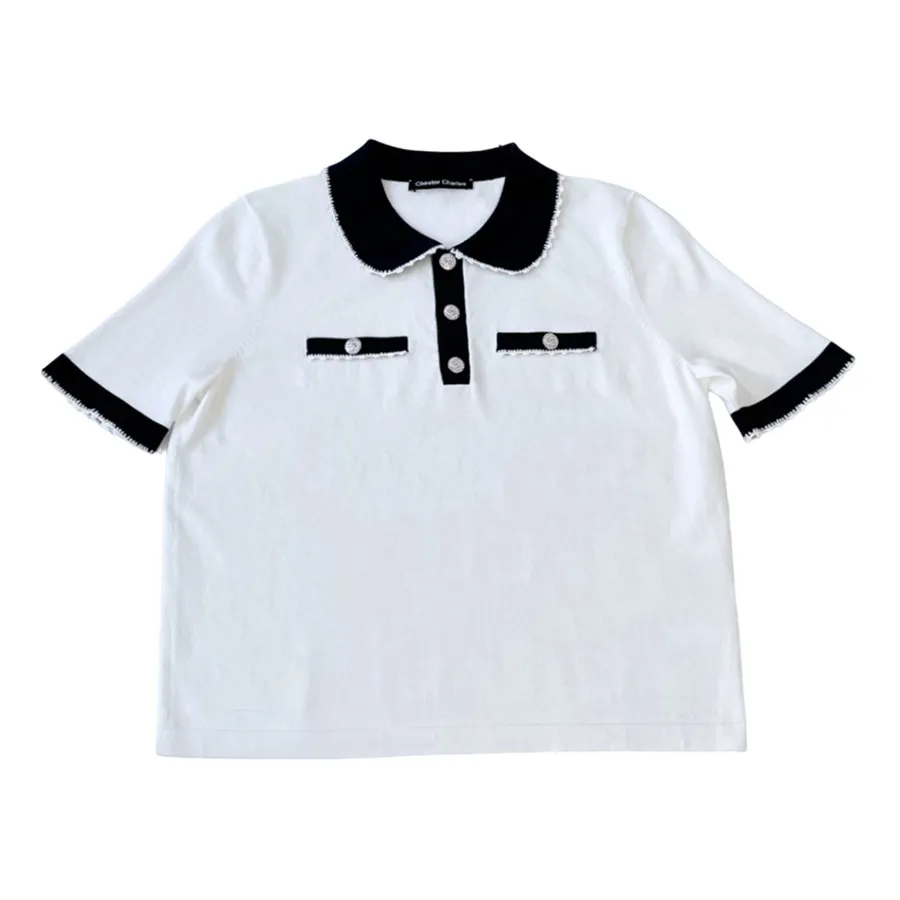 Áo Polo Nữ Chester Charles In White CW502KW0420W0 Màu Đen Trắng Size M