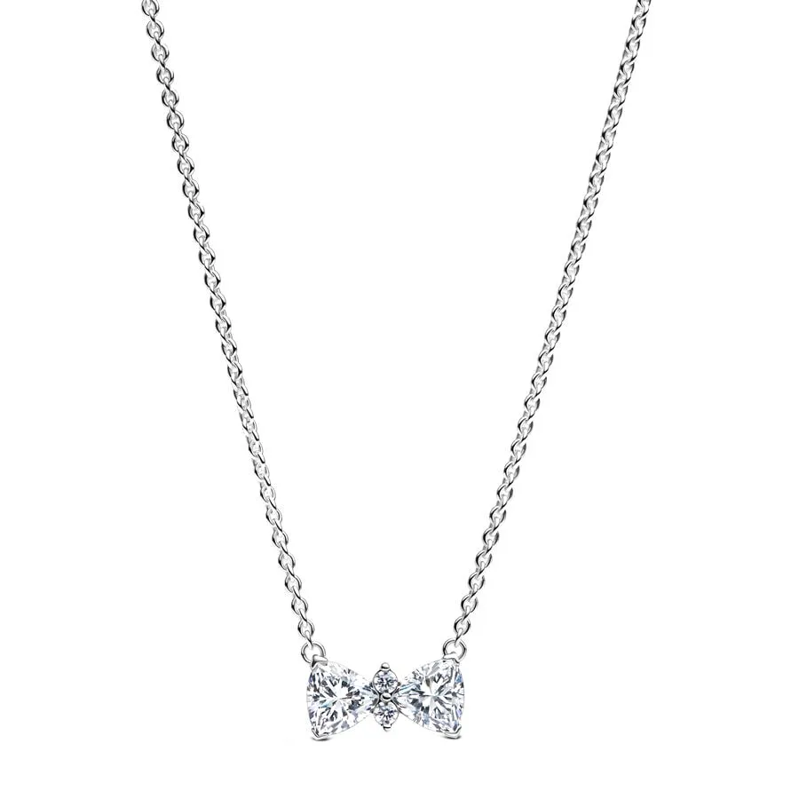 Dây Chuyền Nữ Pandora Sparkling Bow Necklace 393509C01 Màu Bạc
